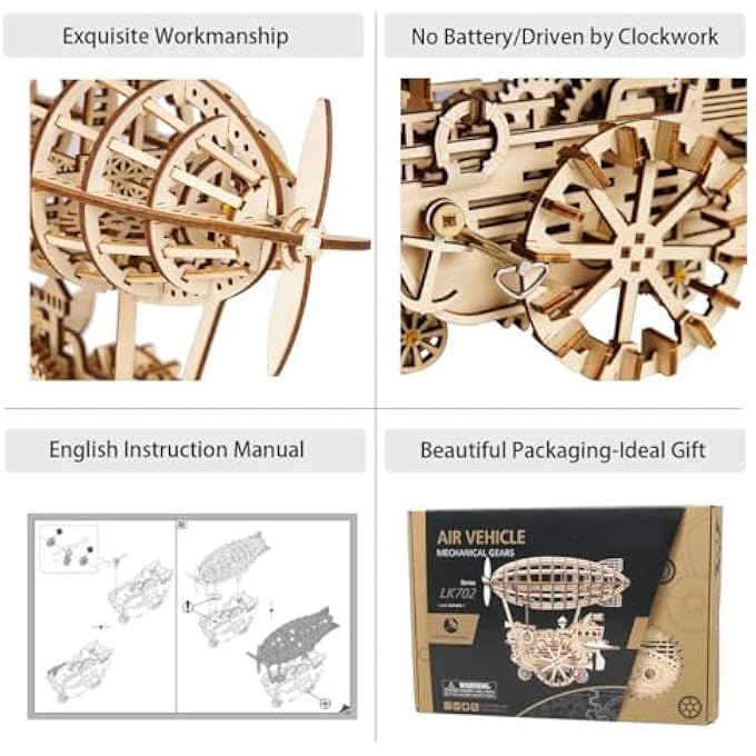 ROKR 3D PUZZLES FOR ADULTS, DIY WOODEN MODEL KITS FOR ADULTS TO BUILD, GIFT FOR ADULTS MEN WOMEN, AIR VEHICLE BUILDING KITS, AGES 14 AND UP - AIRSHIP - Image 3